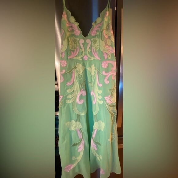 NWT ASOS DESIGN Embroidered Applique Cami Midi Dress In Pale Green w/ Pink sz 14 - Picture 8 of 8